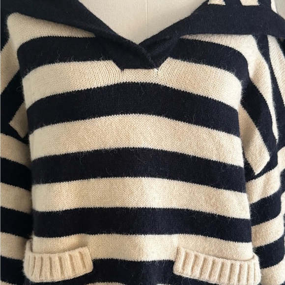 ZARA Sweater Striped Stripes Sailor Johnny Collar Navy Blue Ivory‎ Cream Size M - Picture 6 of 9